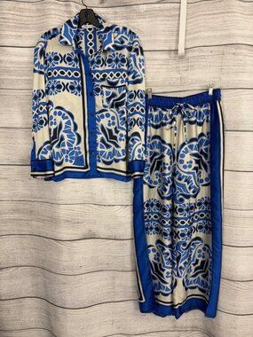 Zara Blue & White Printed Satin Set Size XS